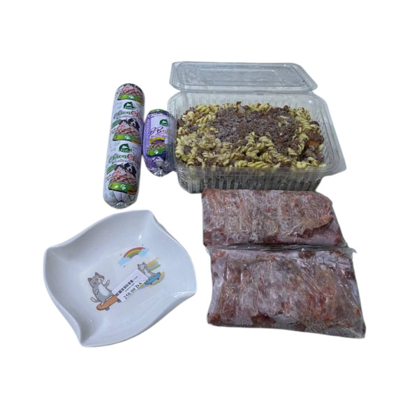 طاقم غذائي رمضاني 5 قطع للقطط – باتي ، لحم، طبق ، وعاء سيراميك