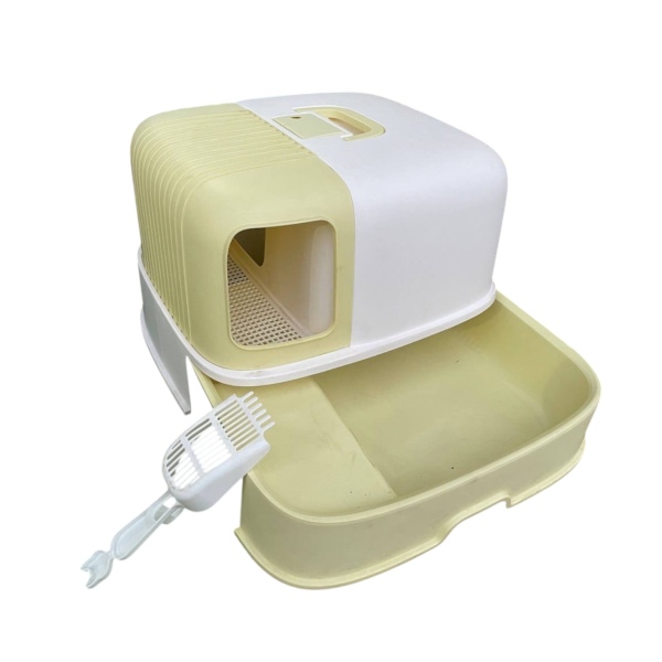 صندوق فضلات مغلق 52x46x38 سم مع درج ومجرفة - نظافة وخصوصية